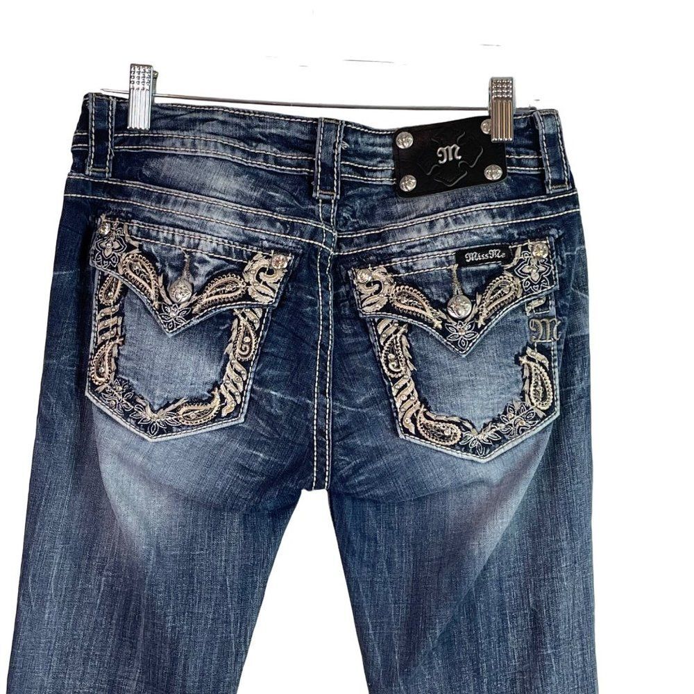 Miss Me Jeans JP5838B3 Boot Medium Wash Bling Flap Pockets Size 27 Western